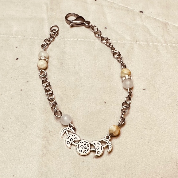 Stainless Steel Chain & Clasp w/Moon Phase Charm & Afghanistan Jade Crystals - Picture 1 of 11